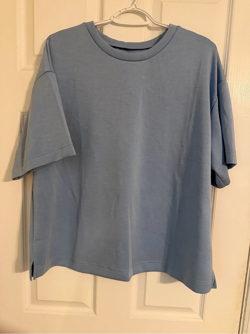 Womens Short Sleeve Scuba Pant Set in Light Blue